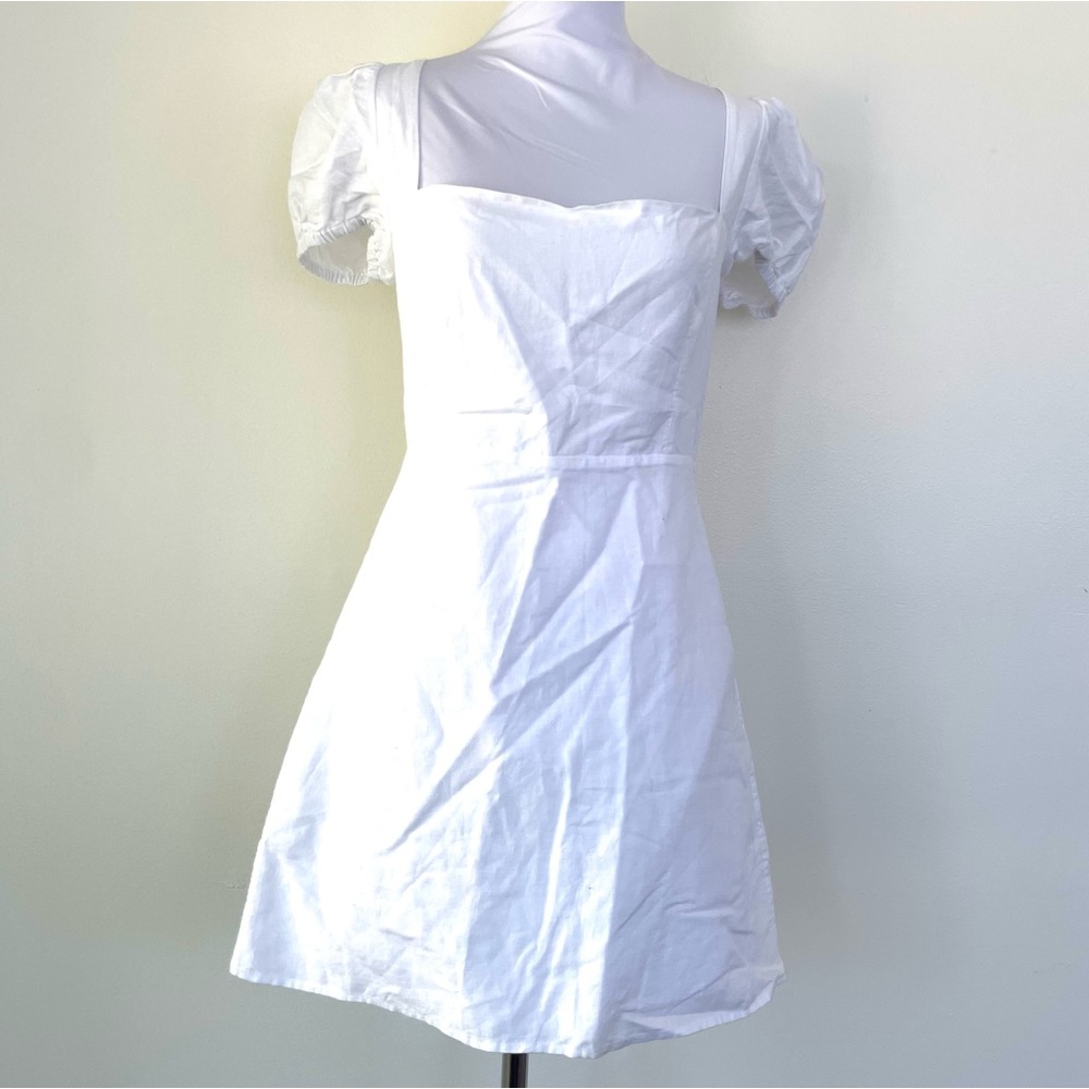 Aritzia Sunday Best Square Neck Back Lace Up Mini Dress 6 White Short Sleeve - Picture 4 of 12